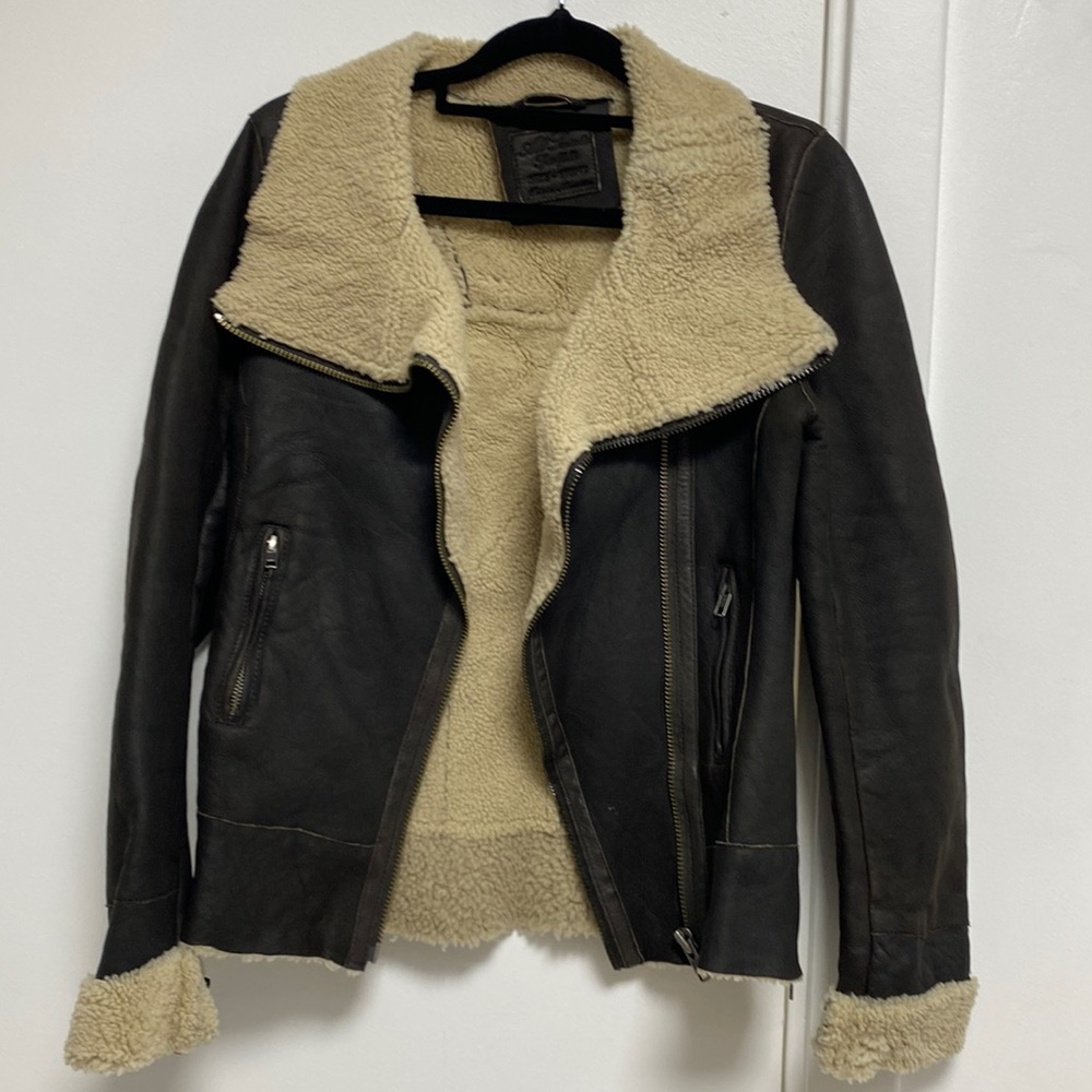 All Saints leather shearling jacket, Sz 8